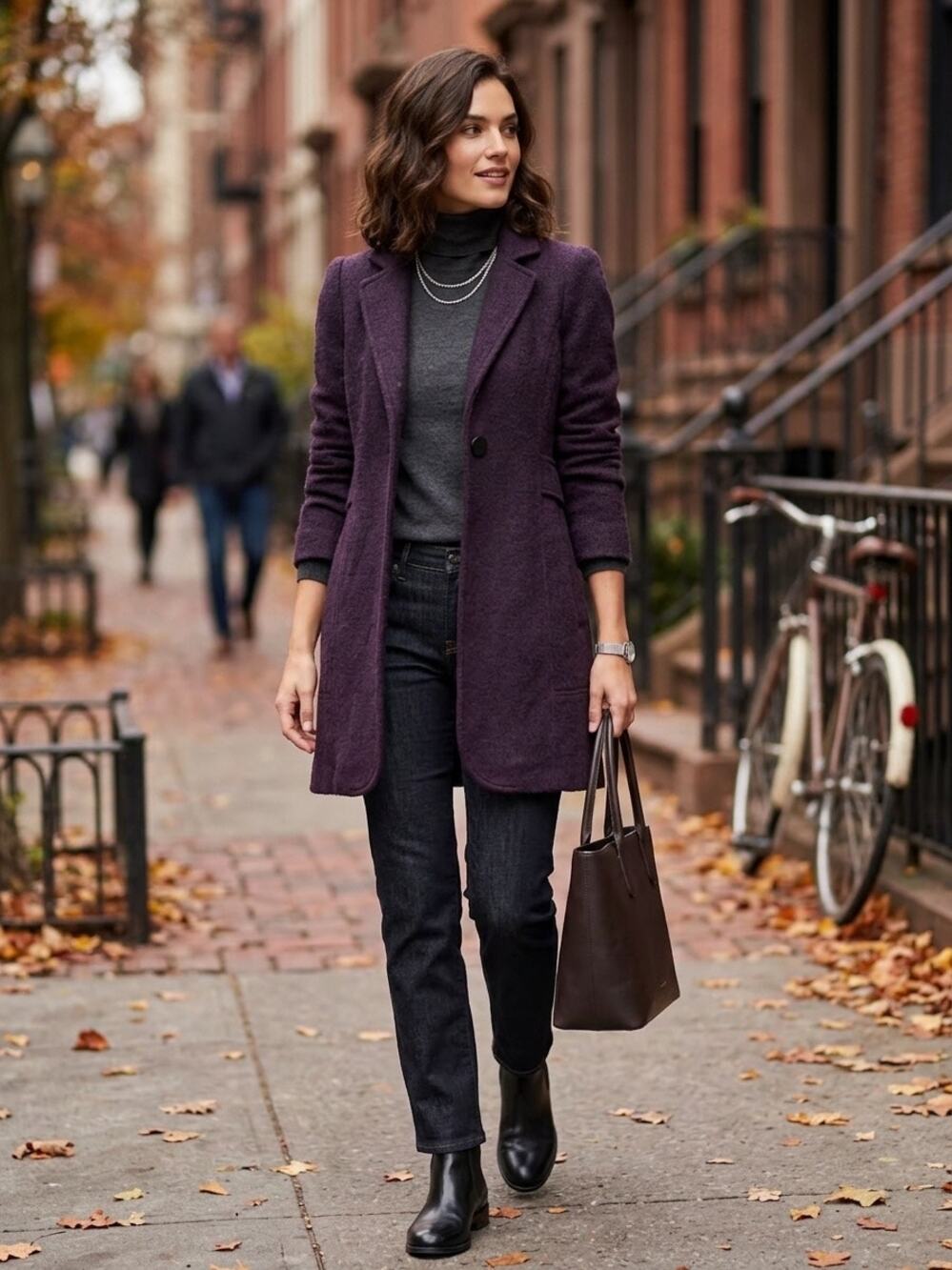 Nanette Lepore Women's Tailored Mid-Length Wool Coat Single Button Plum size 6